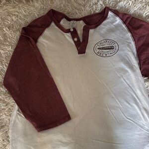 Unisex Burgundy and White Long Sleeve Henley Cigar City Brewing Tampa, Fl.